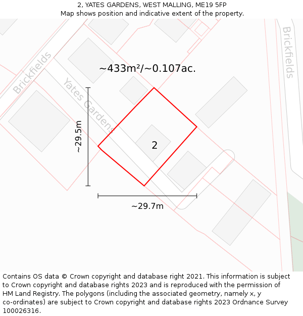 2, YATES GARDENS, WEST MALLING, ME19 5FP: Plot and title map