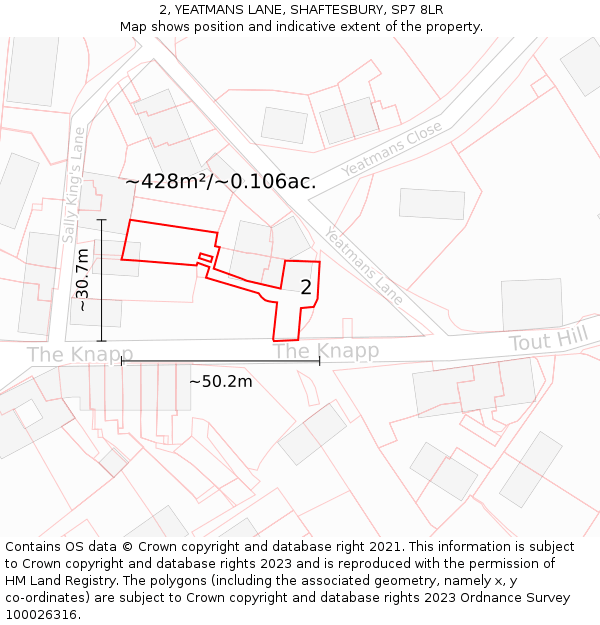 2, YEATMANS LANE, SHAFTESBURY, SP7 8LR: Plot and title map