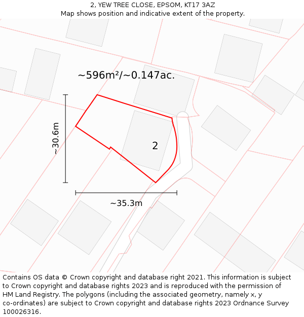 2, YEW TREE CLOSE, EPSOM, KT17 3AZ: Plot and title map