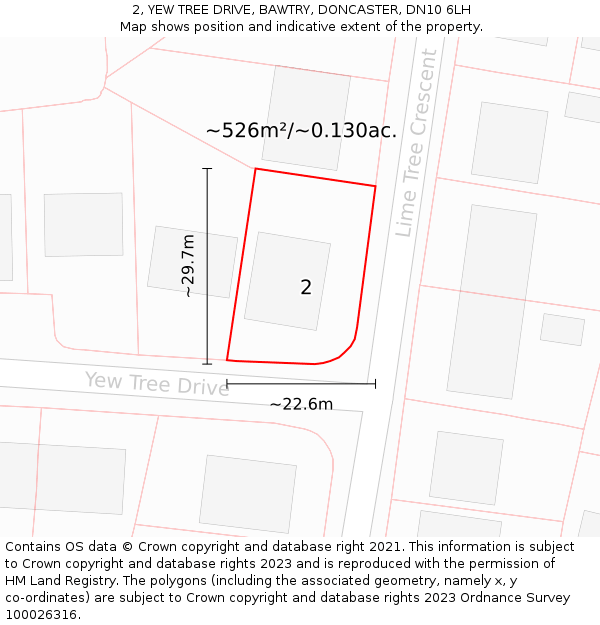 2, YEW TREE DRIVE, BAWTRY, DONCASTER, DN10 6LH: Plot and title map