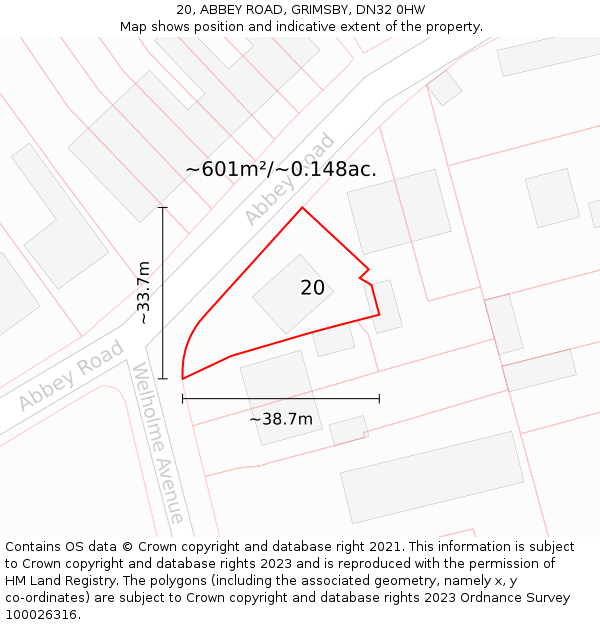 20, ABBEY ROAD, GRIMSBY, DN32 0HW: Plot and title map