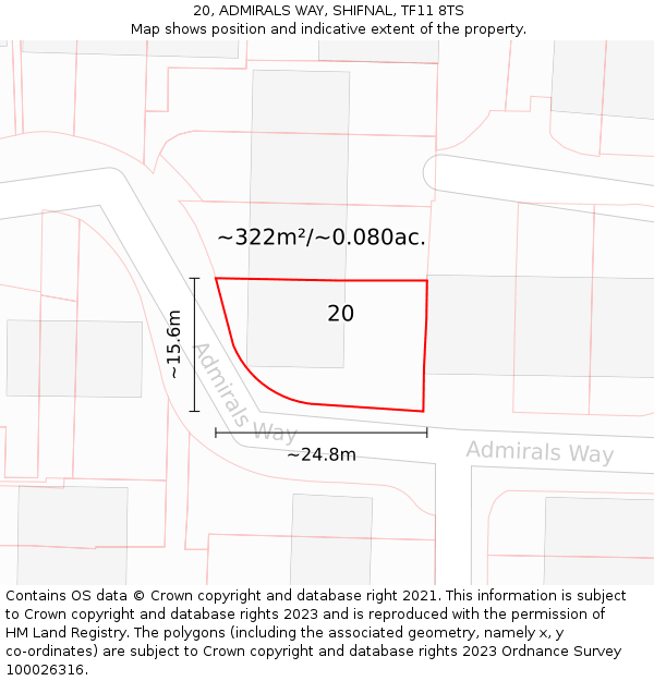 20, ADMIRALS WAY, SHIFNAL, TF11 8TS: Plot and title map