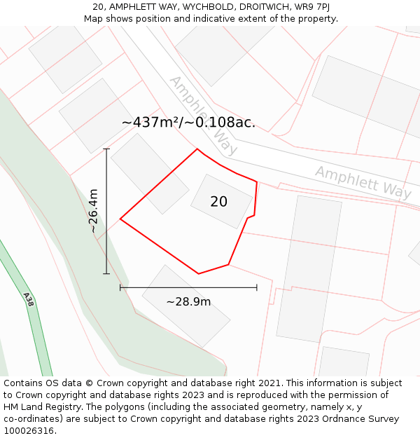 20, AMPHLETT WAY, WYCHBOLD, DROITWICH, WR9 7PJ: Plot and title map