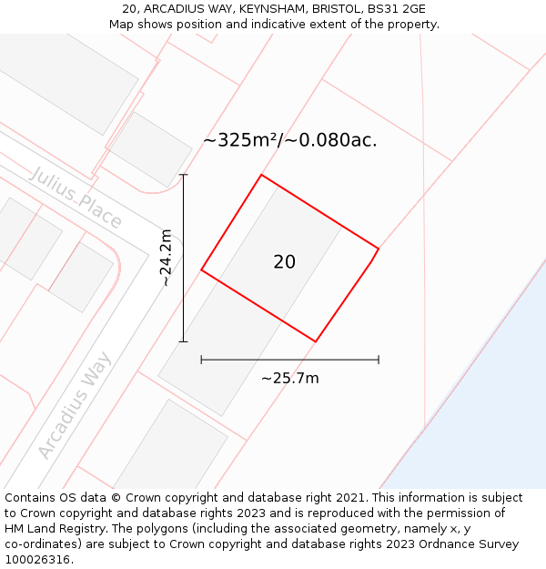 20, ARCADIUS WAY, KEYNSHAM, BRISTOL, BS31 2GE: Plot and title map