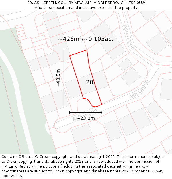 20, ASH GREEN, COULBY NEWHAM, MIDDLESBROUGH, TS8 0UW: Plot and title map