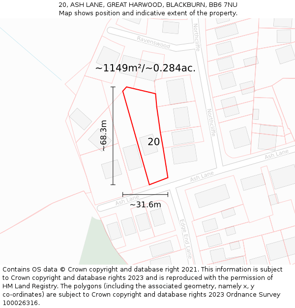 20, ASH LANE, GREAT HARWOOD, BLACKBURN, BB6 7NU: Plot and title map