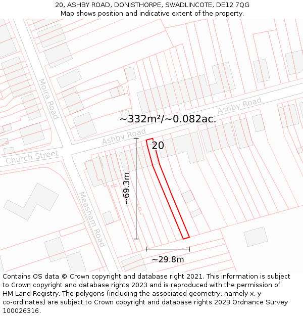 20, ASHBY ROAD, DONISTHORPE, SWADLINCOTE, DE12 7QG: Plot and title map