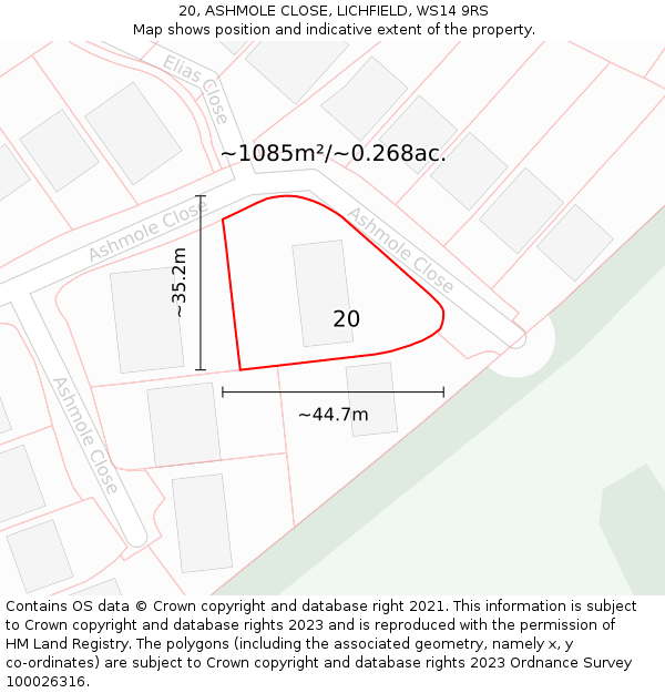 20, ASHMOLE CLOSE, LICHFIELD, WS14 9RS: Plot and title map