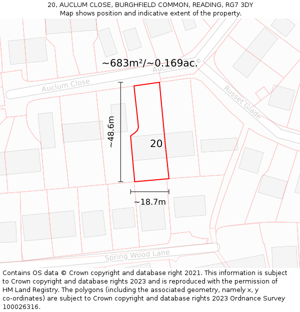 20, AUCLUM CLOSE, BURGHFIELD COMMON, READING, RG7 3DY: Plot and title map