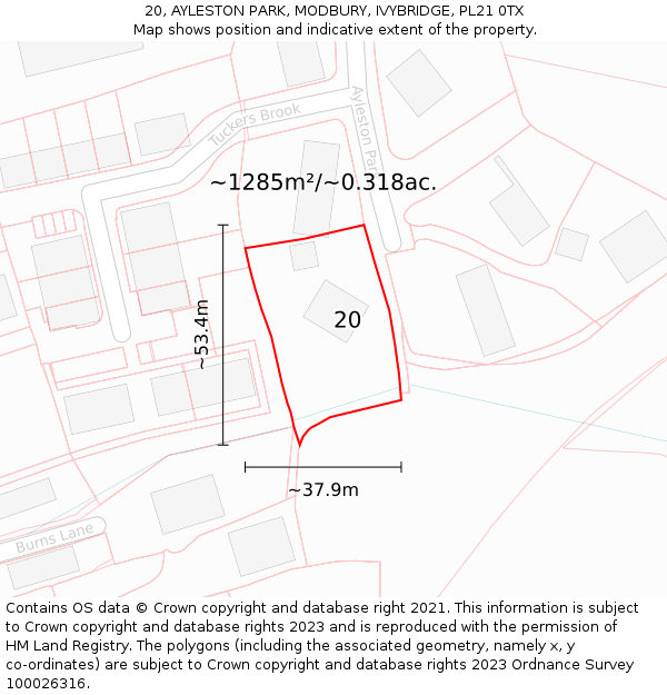 20, AYLESTON PARK, MODBURY, IVYBRIDGE, PL21 0TX: Plot and title map