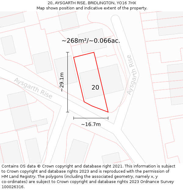 20, AYSGARTH RISE, BRIDLINGTON, YO16 7HX: Plot and title map