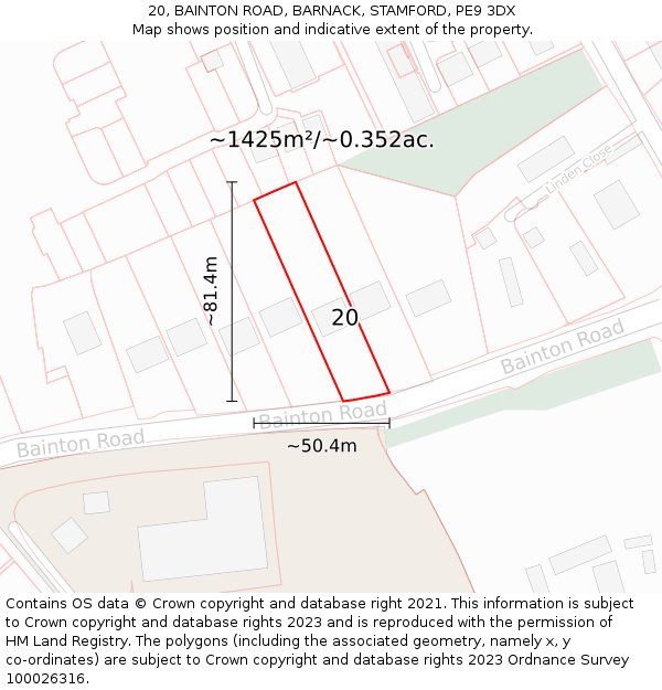 20, BAINTON ROAD, BARNACK, STAMFORD, PE9 3DX: Plot and title map