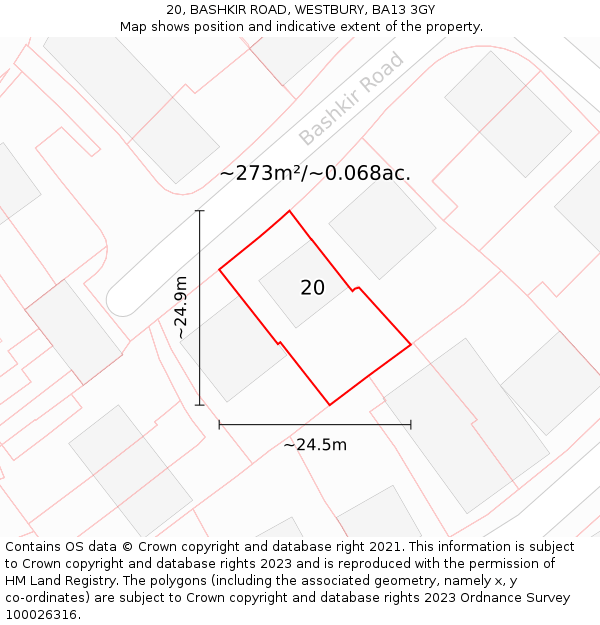 20, BASHKIR ROAD, WESTBURY, BA13 3GY: Plot and title map