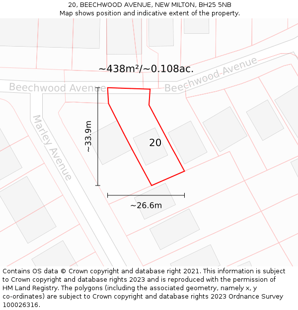 20, BEECHWOOD AVENUE, NEW MILTON, BH25 5NB: Plot and title map