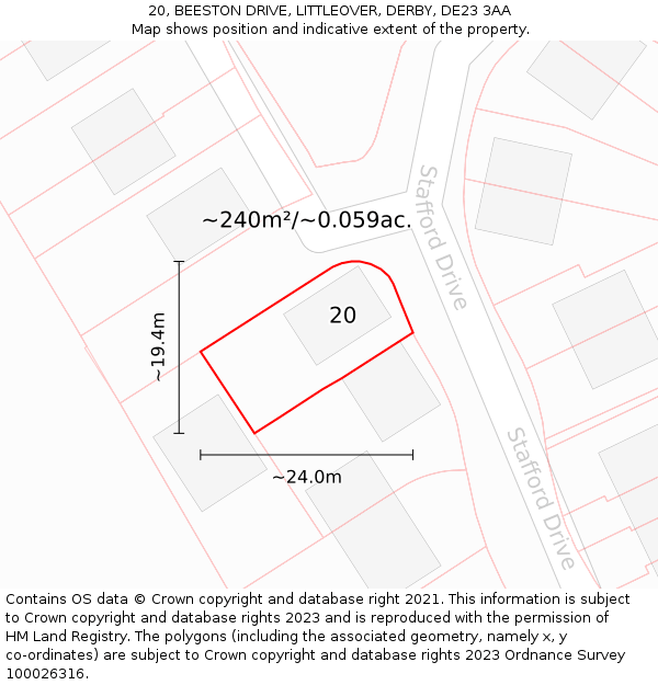 20, BEESTON DRIVE, LITTLEOVER, DERBY, DE23 3AA: Plot and title map