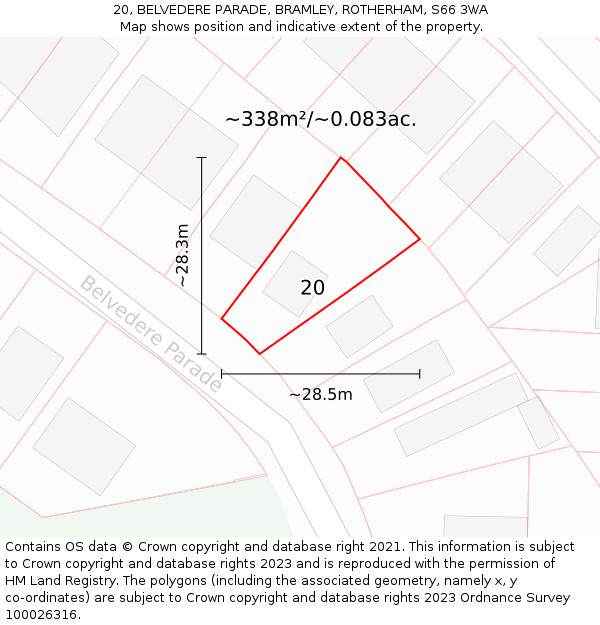 20, BELVEDERE PARADE, BRAMLEY, ROTHERHAM, S66 3WA: Plot and title map
