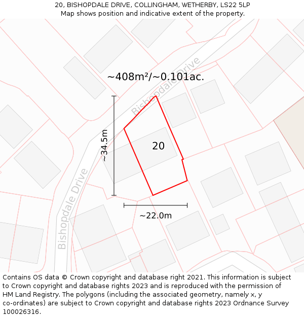 20, BISHOPDALE DRIVE, COLLINGHAM, WETHERBY, LS22 5LP: Plot and title map