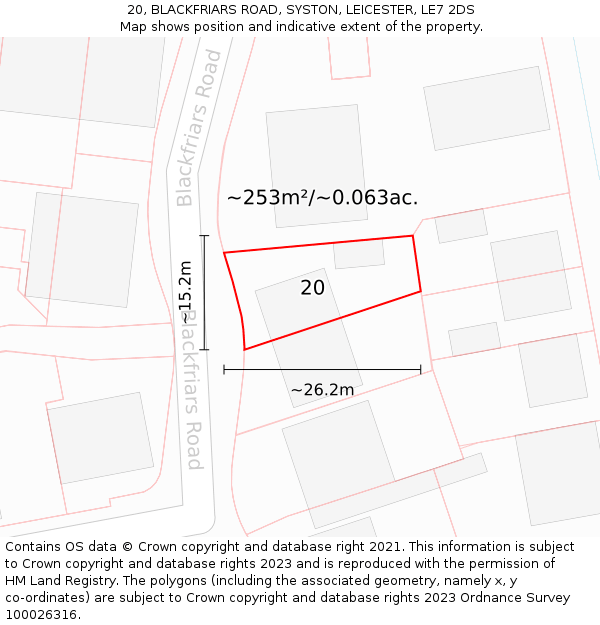 20, BLACKFRIARS ROAD, SYSTON, LEICESTER, LE7 2DS: Plot and title map