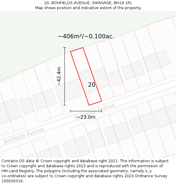 20, BONFIELDS AVENUE, SWANAGE, BH19 1PL: Plot and title map