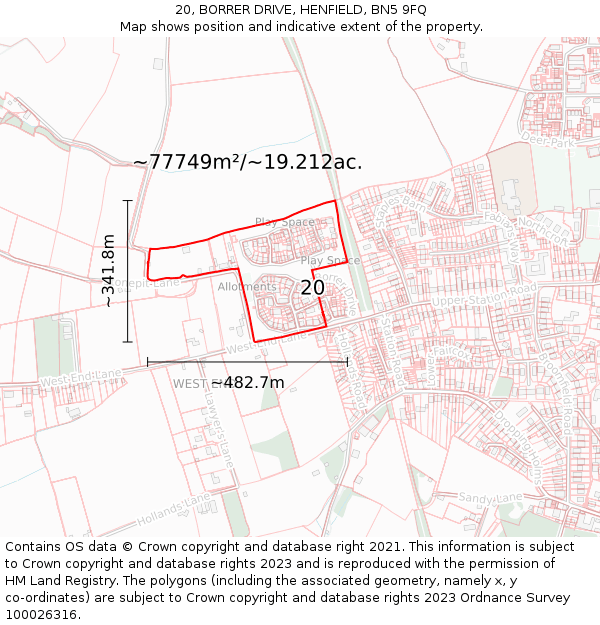 20, BORRER DRIVE, HENFIELD, BN5 9FQ: Plot and title map