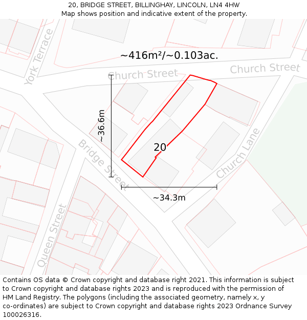 20, BRIDGE STREET, BILLINGHAY, LINCOLN, LN4 4HW: Plot and title map