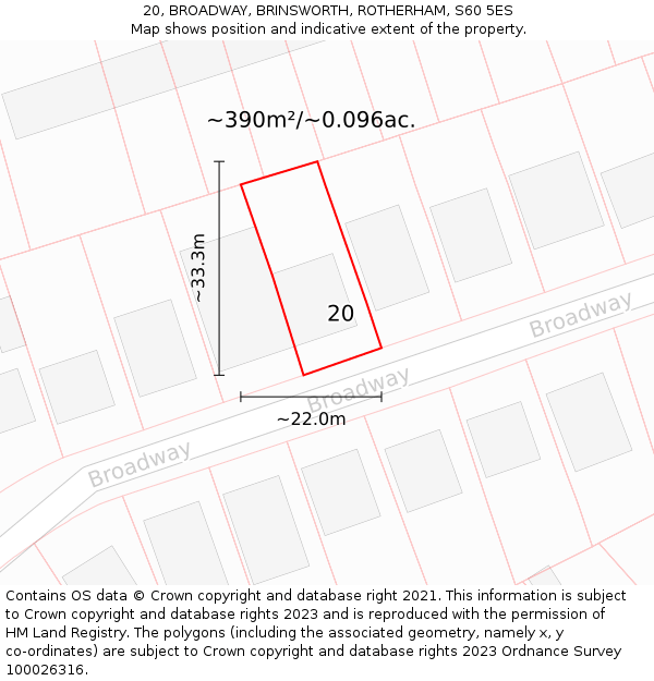 20, BROADWAY, BRINSWORTH, ROTHERHAM, S60 5ES: Plot and title map