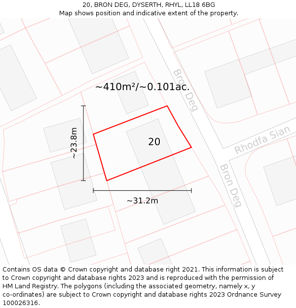 20, BRON DEG, DYSERTH, RHYL, LL18 6BG: Plot and title map