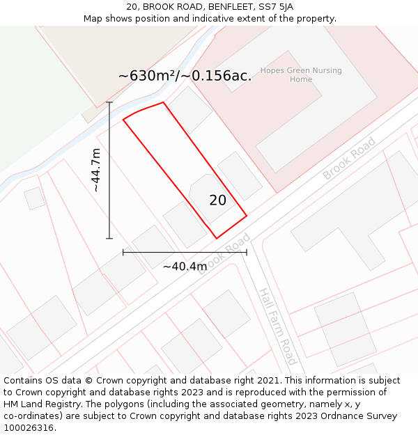 20, BROOK ROAD, BENFLEET, SS7 5JA: Plot and title map