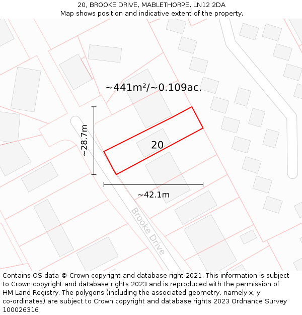 20, BROOKE DRIVE, MABLETHORPE, LN12 2DA: Plot and title map