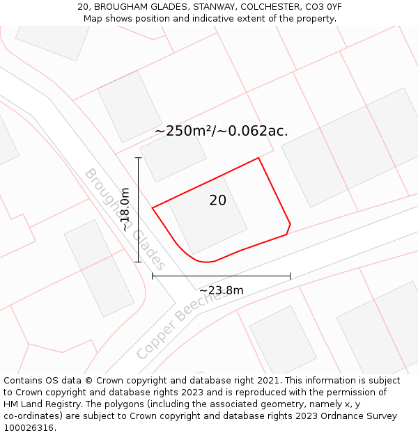 20, BROUGHAM GLADES, STANWAY, COLCHESTER, CO3 0YF: Plot and title map