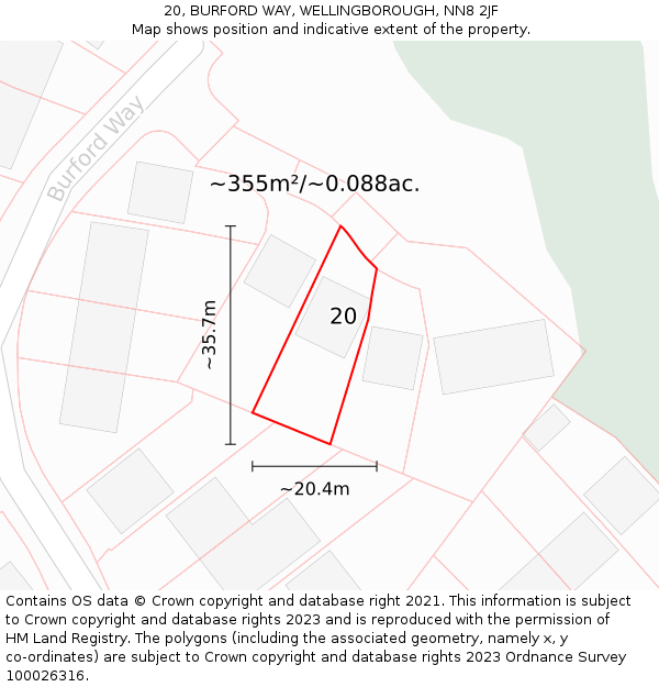 20, BURFORD WAY, WELLINGBOROUGH, NN8 2JF: Plot and title map