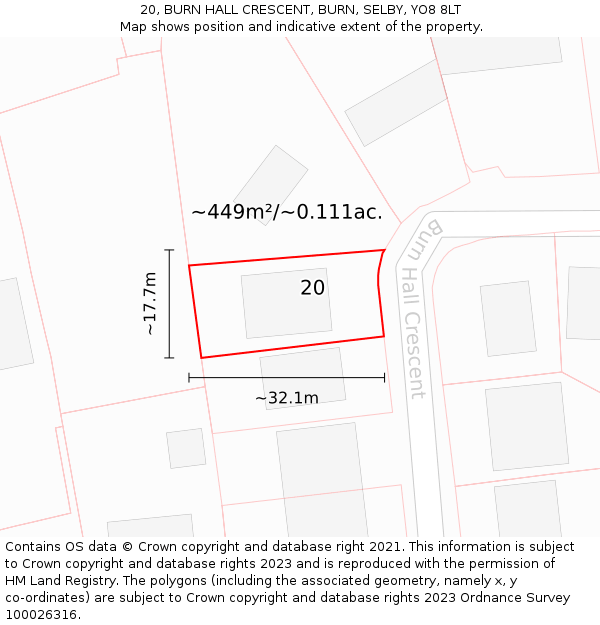 20, BURN HALL CRESCENT, BURN, SELBY, YO8 8LT: Plot and title map