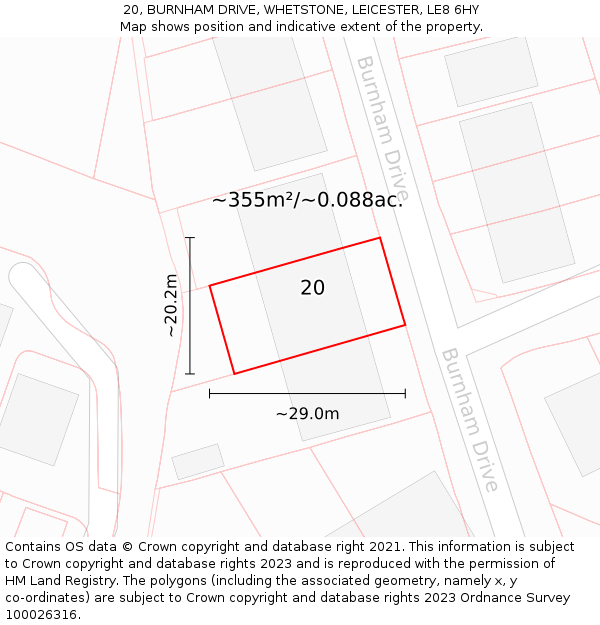 20, BURNHAM DRIVE, WHETSTONE, LEICESTER, LE8 6HY: Plot and title map