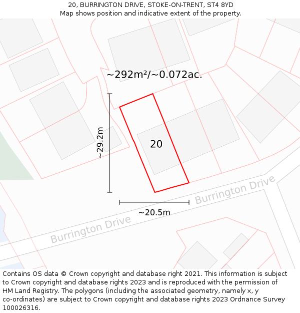 20, BURRINGTON DRIVE, STOKE-ON-TRENT, ST4 8YD: Plot and title map