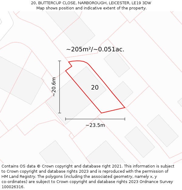 20, BUTTERCUP CLOSE, NARBOROUGH, LEICESTER, LE19 3DW: Plot and title map