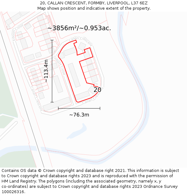 20, CALLAN CRESCENT, FORMBY, LIVERPOOL, L37 6EZ: Plot and title map