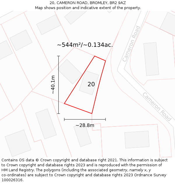 20, CAMERON ROAD, BROMLEY, BR2 9AZ: Plot and title map