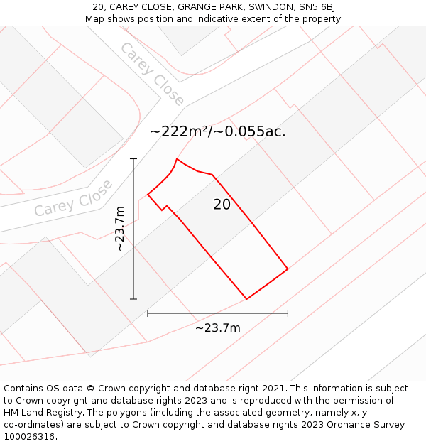 20, CAREY CLOSE, GRANGE PARK, SWINDON, SN5 6BJ: Plot and title map