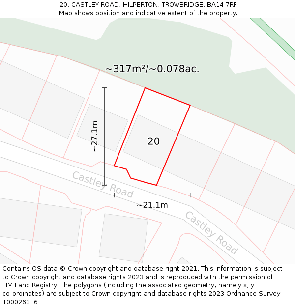 20, CASTLEY ROAD, HILPERTON, TROWBRIDGE, BA14 7RF: Plot and title map