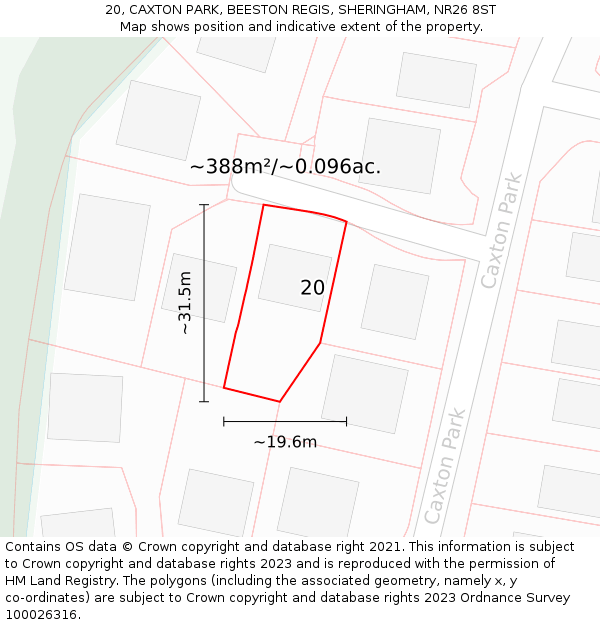 20, CAXTON PARK, BEESTON REGIS, SHERINGHAM, NR26 8ST: Plot and title map