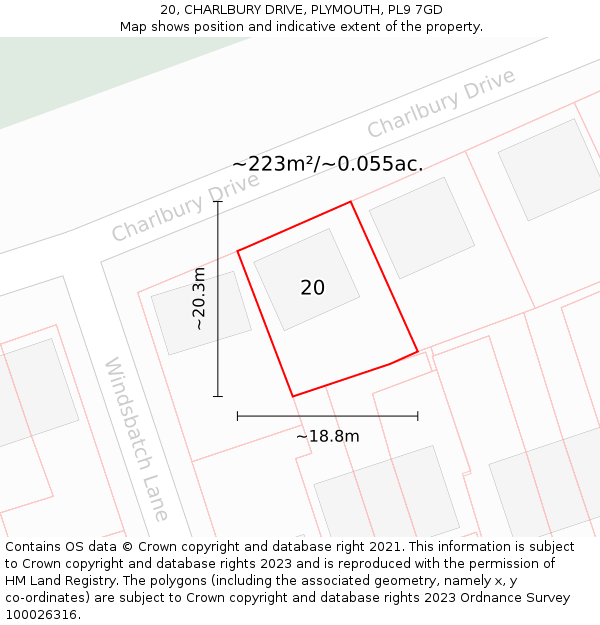 20, CHARLBURY DRIVE, PLYMOUTH, PL9 7GD: Plot and title map