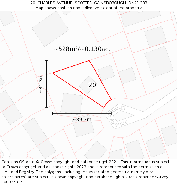 20, CHARLES AVENUE, SCOTTER, GAINSBOROUGH, DN21 3RR: Plot and title map