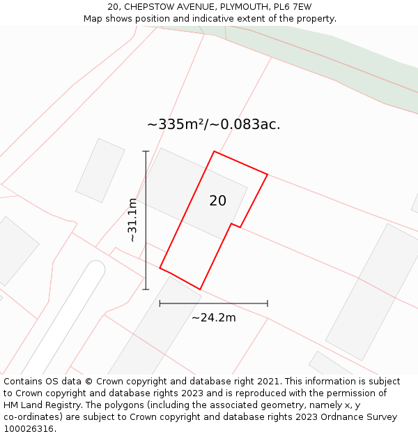 20, CHEPSTOW AVENUE, PLYMOUTH, PL6 7EW: Plot and title map