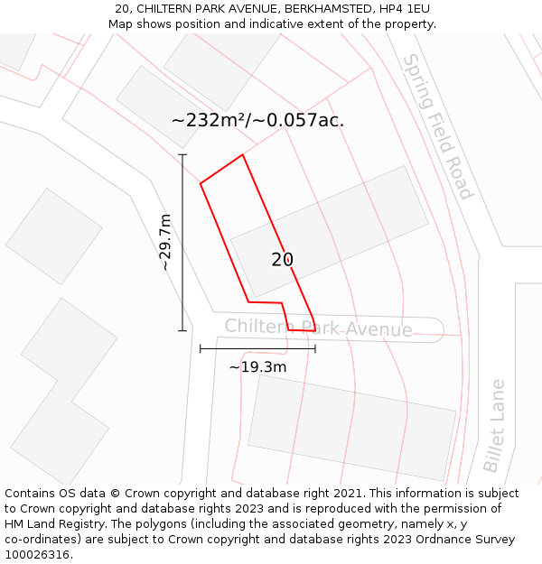 20, CHILTERN PARK AVENUE, BERKHAMSTED, HP4 1EU: Plot and title map