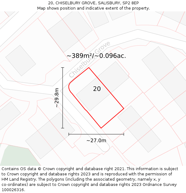 20, CHISELBURY GROVE, SALISBURY, SP2 8EP: Plot and title map