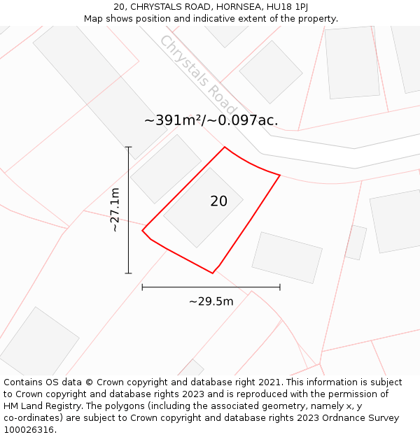 20, CHRYSTALS ROAD, HORNSEA, HU18 1PJ: Plot and title map