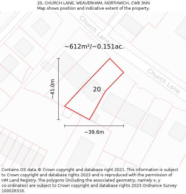 20, CHURCH LANE, WEAVERHAM, NORTHWICH, CW8 3NN: Plot and title map