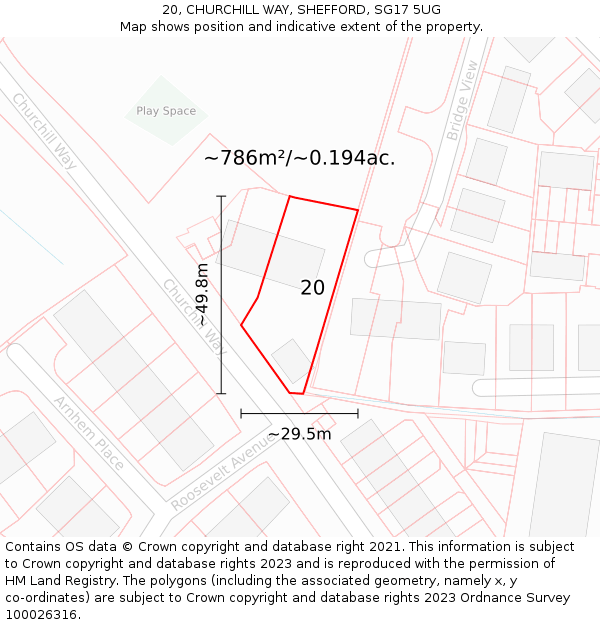 20, CHURCHILL WAY, SHEFFORD, SG17 5UG: Plot and title map