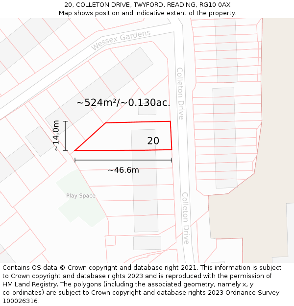 20, COLLETON DRIVE, TWYFORD, READING, RG10 0AX: Plot and title map