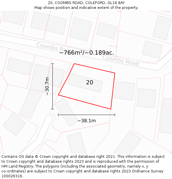 20, COOMBS ROAD, COLEFORD, GL16 8AY: Plot and title map